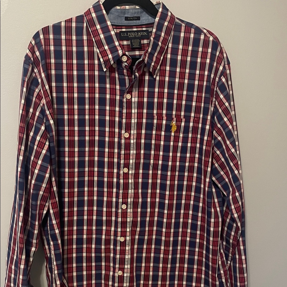 U.S. Polo Assn. Men's‎ Burgundy & Navy Plaid Button-Up Shirt